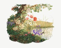 Vintage wildflowers, botanical illustration psd by Christine Lovmand. Remixed by rawpixel.