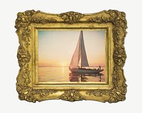 Gold picture frame mockup, vintage design with Greetings from Florida's painting psd. Remixed by rawpixel.