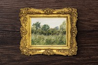 Gold picture frame, vintage design with P. C. Skovgaard's meadow painting. Remixed by rawpixel.