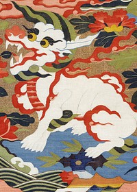 Mythological animal pattern, silk textile tapestry. Remixed by rawpixel.