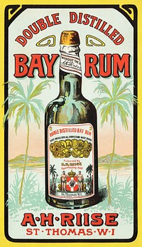 Double distilled bay rum (1870–1900), vintage chromolithograph by Viggo Moller. Original public domain image from Digital Commonwealth. Digitally enhanced by rawpixel.