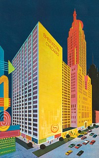 Sheraton-Chicago Hotel, 505 North Michigan Avenue, Illinois (1960–1979) vintage postcard. Original public domain image from Digital Commonwealth. Digitally enhanced by rawpixel.