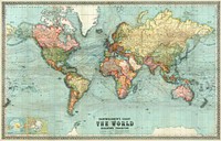 Bartholomew's chart of the world on Mercator's projection (1914), vintage map illustration. Original public domain image from Digital Commonwealth. Digitally enhanced by rawpixel.