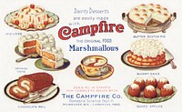 Dainty Desserts are easily made with Campfire Marshmallows, the original food (1870&ndash;1900), vintage advertisement. Original public domain image from Digital Commonwealth. Digitally enhanced by rawpixel.