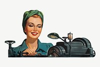 Working woman smiling, vintage illustration by George Roepp psd. Remixed by rawpixel.