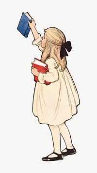 Little girl holding book, vintage illustration by Jessie Willcox Smith psd. Remixed by rawpixel.