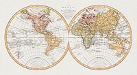 The world from the discoveries & observations made in the latest voyages & travels (1807), vintage map illustration by Aaron Arrowsmith. Original public domain image from the Library of Congress. Digitally enhanced by rawpixel.