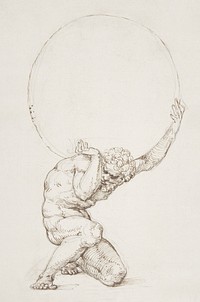 Crouching Figure of Atlas (1481–1536), vintage illustration by Baldassare Tommaso Peruzzi. Original public domain image from The MET Museum. Digitally enhanced by rawpixel.