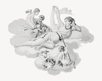 Goddess and cherubs on the cloud, greyscale illustration. Remixed by rawpixel.
