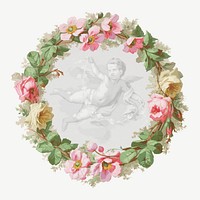 Ceiling medallion, vintage flying cupid illustration psd. Remixed by rawpixel.