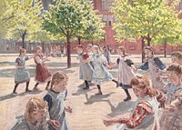 Playing Children, Meadow Square (1907–1908) by Peter Hansen. Original public domain image from State Museum of Art. Digitally enhanced by rawpixel.