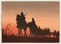 The Red Setting Sun (1937), vintage illustration by Kawase Hasui. Original public domain image from the Saint Louis Art Museum. Digitally enhanced by rawpixel.