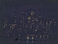 Night lights of Manhattan (1921-1926), cityscape illustration by Joseph Pennell. Original public domain image from the Library of Congress. Digitally enhanced by rawpixel.
