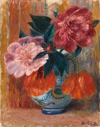 Tulips and Peonies in Pitcher (1914–1915) painting by William James Glackens. Original public domain image from Barnes Foundation. Digitally enhanced by rawpixel.