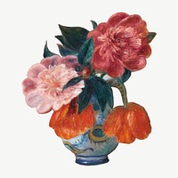 Tulips and Peonies in Pitcher, vintage flower illustration by William James Glackens psd. Remixed by rawpixel.