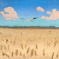 Wheat field landscape background by Harald Slott-Moller. Remixed by rawpixel.