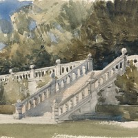 Garden stair watercolor background. Remixed by rawpixel. 