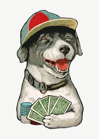 Vintage dog playing card game psd. Remixed by rawpixel. 