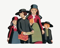 Pilgrim family chromolithograph art psd. Remixed by rawpixel. 