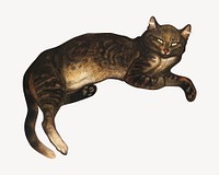 Vintage lying cat illustration. Remixed by rawpixel. 
