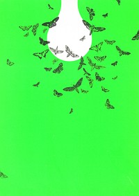 Moths and light bulb, green background, remixed from vintage art print by rawpixel