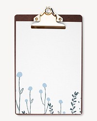 Aesthetic floral paper on clipboard, flat lay