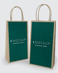 Two green paper bag mockups
