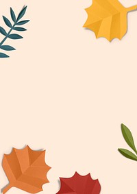 Pastel orange Autumn background, maple leaf border