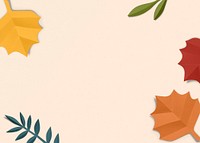 Pastel orange Autumn background, maple leaf border