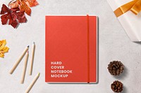 Book mockup psd, autumn journal stationery, flat lay design