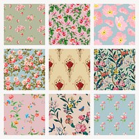 Psd floral pattern vintage background set