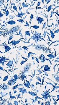 Vintage flower patterned iPhone wallpaper, blue design