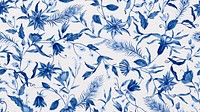 Vintage flower patterned desktop wallpaper, blue design