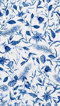 Vintage flower patterned iPhone wallpaper, blue design