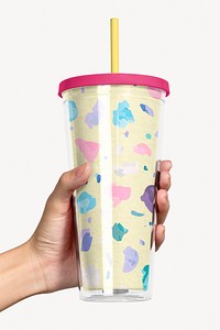 Colorful plastic tumbler with lid isolated design