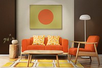 Retro living room mockup psd