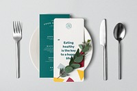 Menu paper mockup, aesthetic tableware & cutlery for restaurants psd