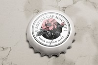 Bottle cap mockup psd, feminine beverage product branding