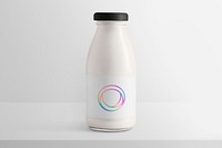 Glass bottle mockup, gradient business logo psd, product packaging design