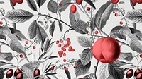 Vintage fruit pattern desktop wallpaper, monotone peach illustration by Pierre Joseph Redouté. Remixed by rawpixel.