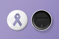 Pin badge mockup, World Cancer Day awareness with purple ribbon psd