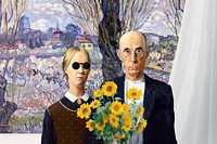 American Gothic background, art remix.  Remixed by rawpixel.