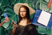 Mona Lisa shopping background, art remix.  Remixed by rawpixel.