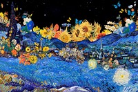 Van Gogh's sunflower background, art remix. Remixed by rawpixel.