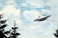 Flying UFO background, art remix.  Remixed by rawpixel.