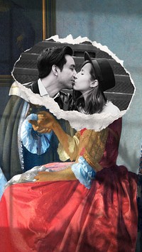 Couple kissing iPhone wallpaper, vintage background. Remixed by rawpixel.