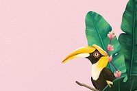 Hornbill bird border background, pink design