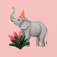 Cute elephant background, pink party hat design