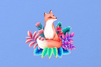 Cute fox background, blue floral design