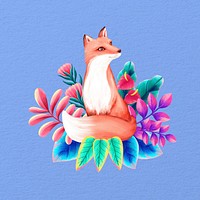 Cute fox illustration, blue floral design